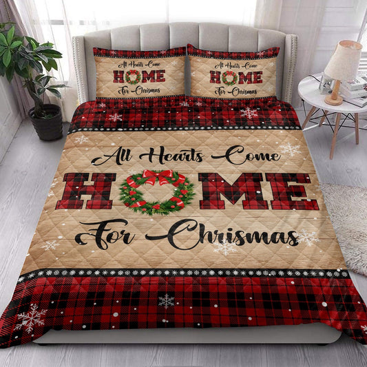 Christmas Quilt Set, All Hearts Come Homemas Snowflake Red Buffalo Plaid Quilt Blanket