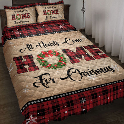 Christmas Quilt Set, All Hearts Come Homemas Snowflake Red Buffalo Plaid Quilt Blanket