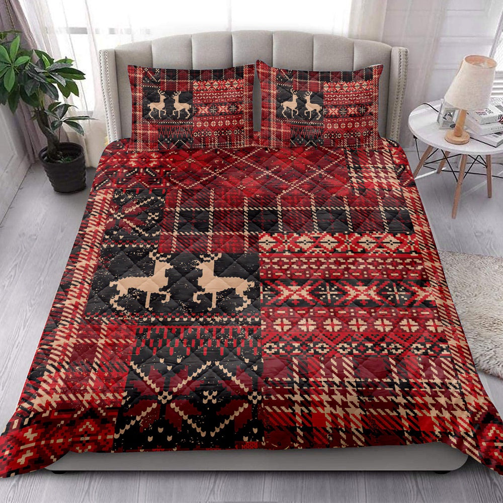 Christmas Quilt Set, Christmas Elk Winter Nordic Abstract Jacquard Patchwork Quilt Blanket