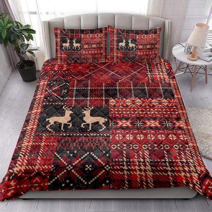 Christmas Quilt Set, Christmas Elk Winter Nordic Abstract Jacquard Patchwork Quilt Blanket