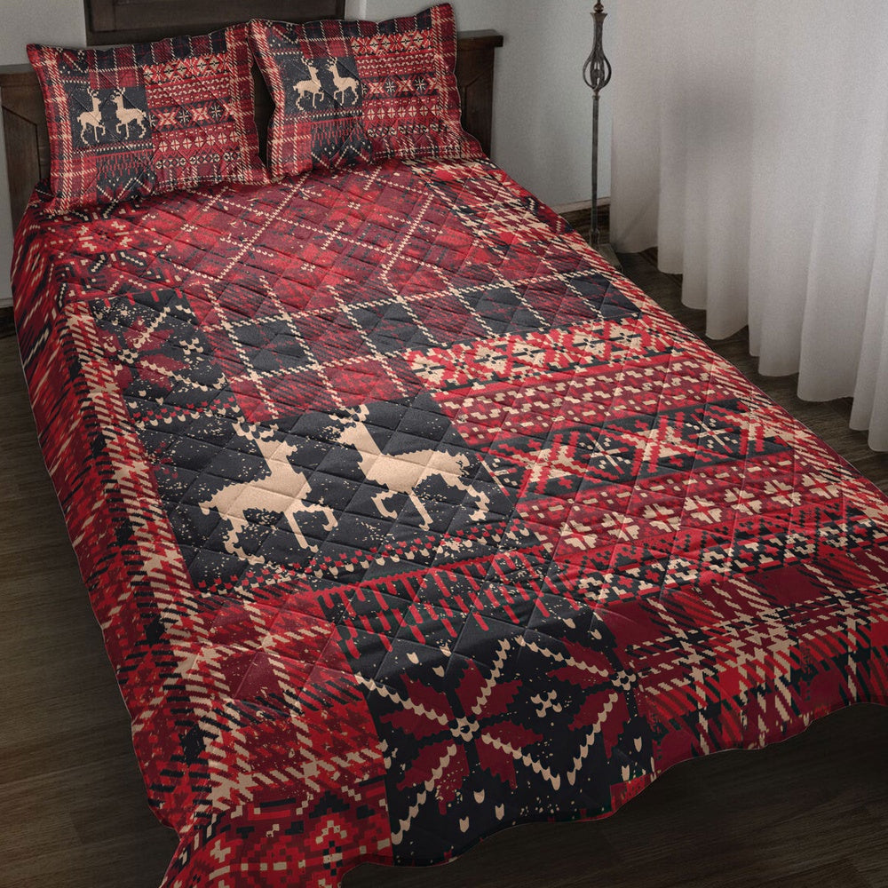 Christmas Quilt Set, Christmas Elk Winter Nordic Abstract Jacquard Patchwork Quilt Blanket