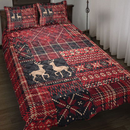 Christmas Quilt Set, Christmas Elk Winter Nordic Abstract Jacquard Patchwork Quilt Blanket