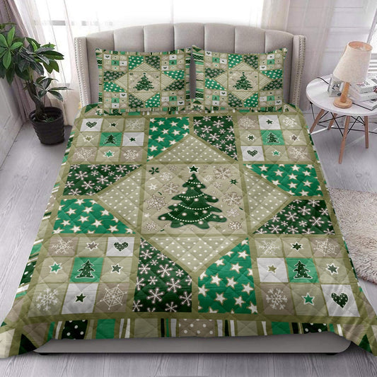 Christmas Quilt Set, Christmas Holiday Patchworkmas Tree Stars Snowflakes Heart Quilt Blanket