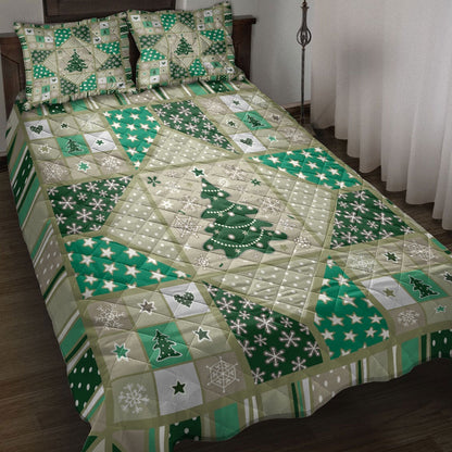 Christmas Quilt Set, Christmas Holiday Patchworkmas Tree Stars Snowflakes Heart Quilt Blanket