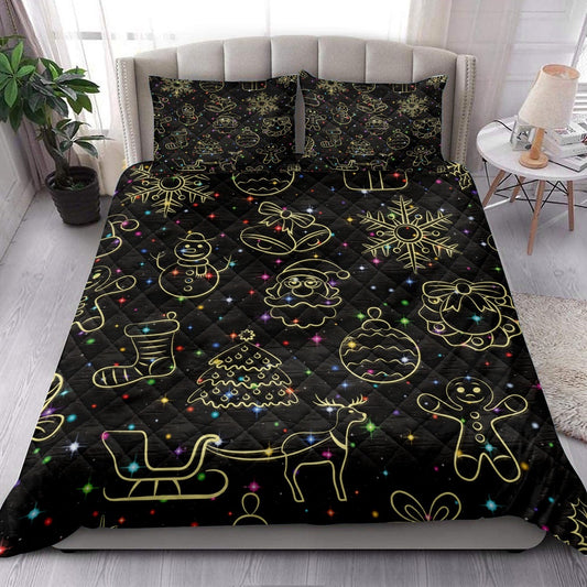 Christmas Quilt Set, Christmas Neon Light Winter Holidaymass Quilt Blanket