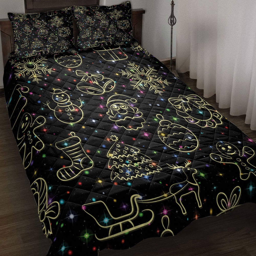Christmas Quilt Set, Christmas Neon Light Winter Holidaymass Quilt Blanket
