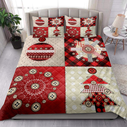 Christmas Quilt Set, Christmas Patchwok Red Plaid Xmas Holidays Quilt Blanket