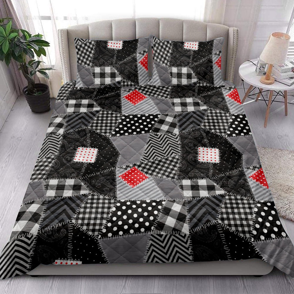 Christmas Quilt Set, Christmas Patchwork Buffalo Plaid Black And Whitemass Quilt Blanket