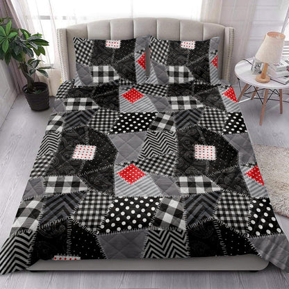 Christmas Quilt Set, Christmas Patchwork Buffalo Plaid Black And Whitemass Quilt Blanket