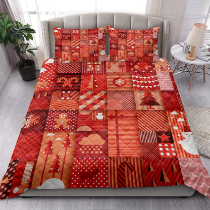 Christmas Quilt Set, Christmas Patchwork Gingerbread Snowflakemas Tree Quilt Blanket
