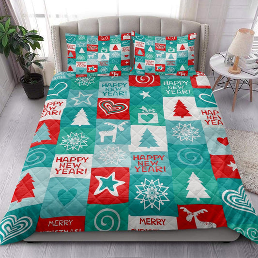 Christmas Quilt Set, Christmas Patchwork Holiday Happy New Yearmass Quilt Blanket