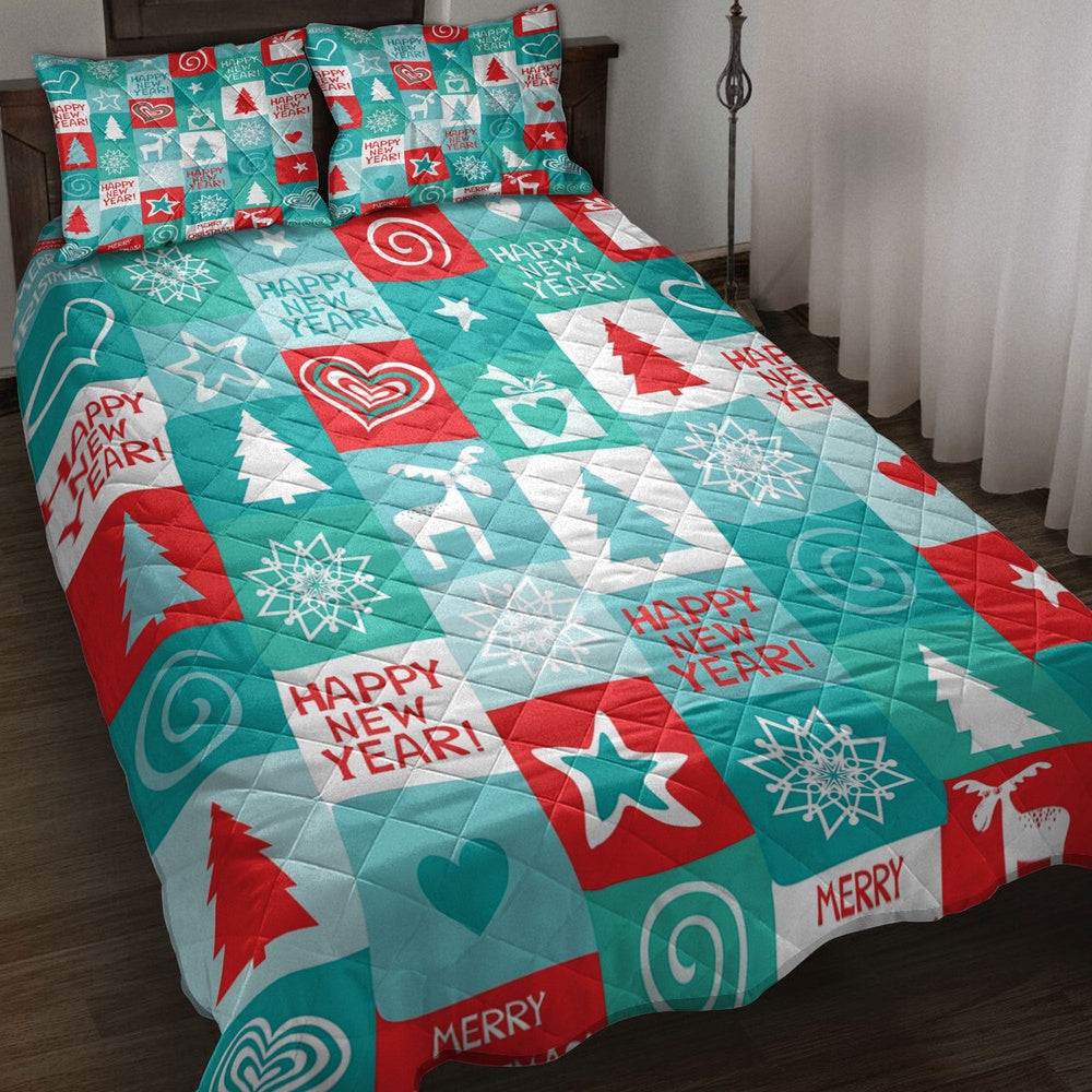 Christmas Quilt Set, Christmas Patchwork Holiday Happy New Yearmass Quilt Blanket