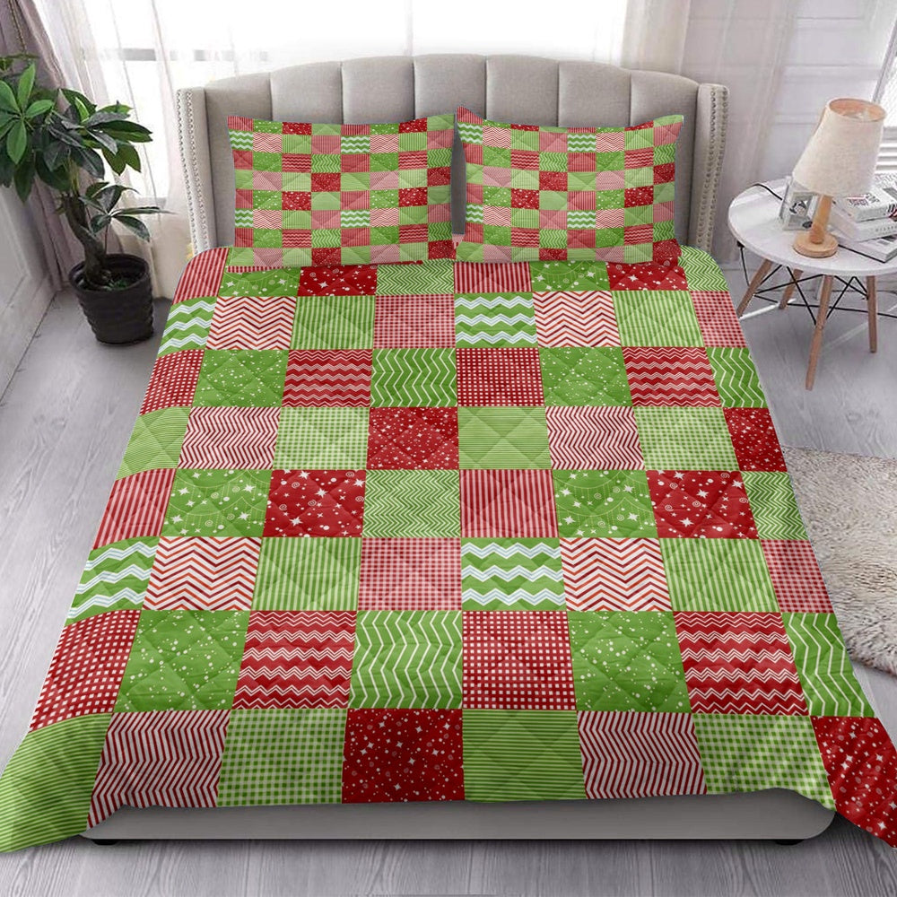 Christmas Quilt Set, Christmas Patchwork Merrymas Xmas Holiday Quilt Blanket