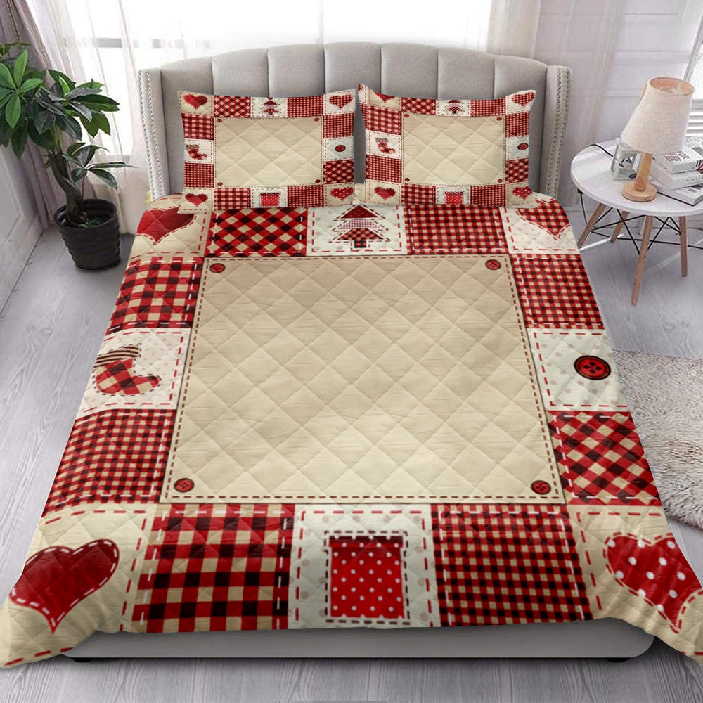 Christmas Quilt Set, Christmas Patchwork Red Plaidmass Quilt Blanket