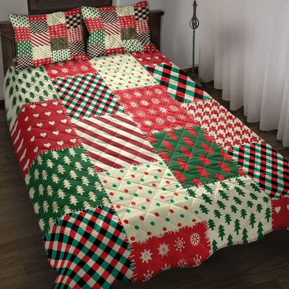 Christmas Quilt Set, Christmas Patchwork Snowflakemas Tree Buffalo Plaid Quilt Blanket