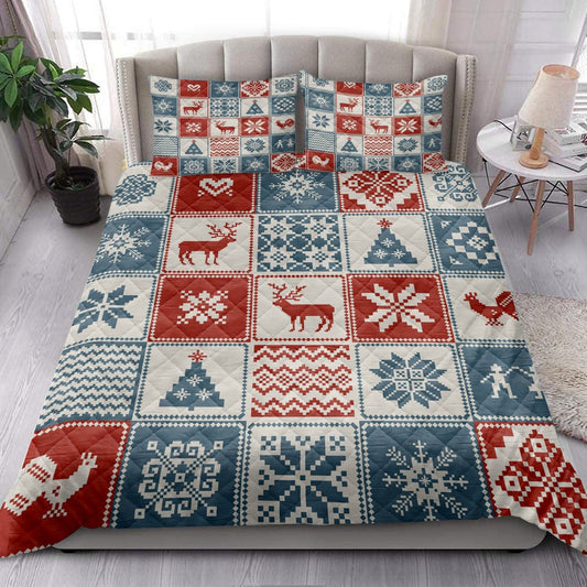Christmas Quilt Set, Christmas Patchwork Traditional Ornamentalmass Quilt Blanket