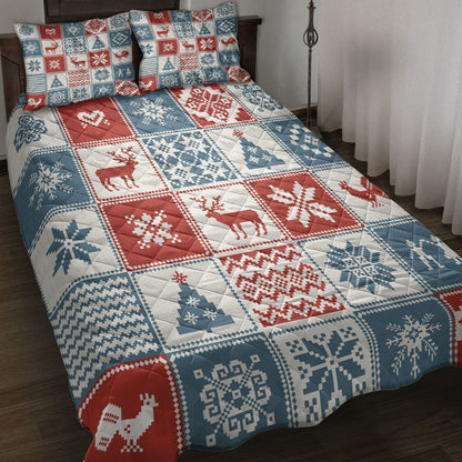 Christmas Quilt Set, Christmas Patchwork Traditional Ornamentalmass Quilt Blanket