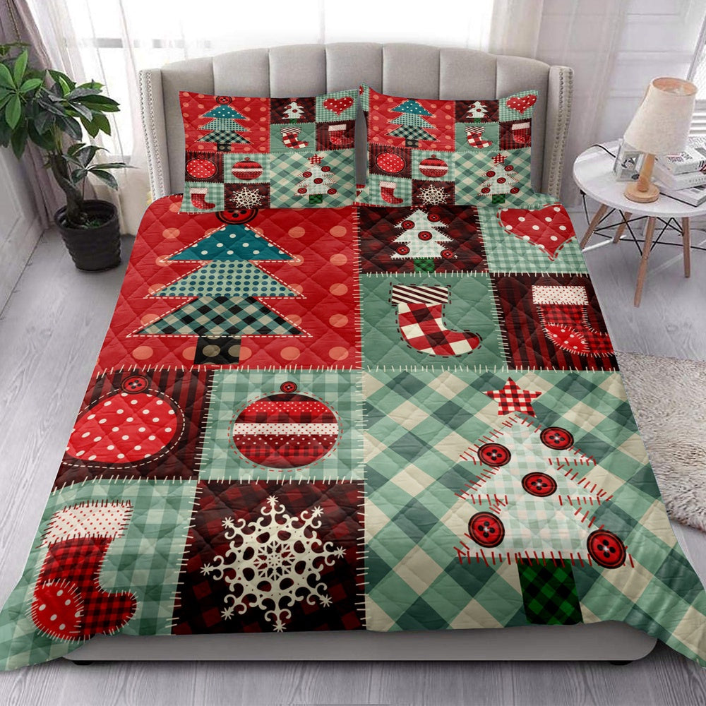 Christmas Quilt Set, Christmas Patchworkmas Tree Stockingmas Quilt Blanket