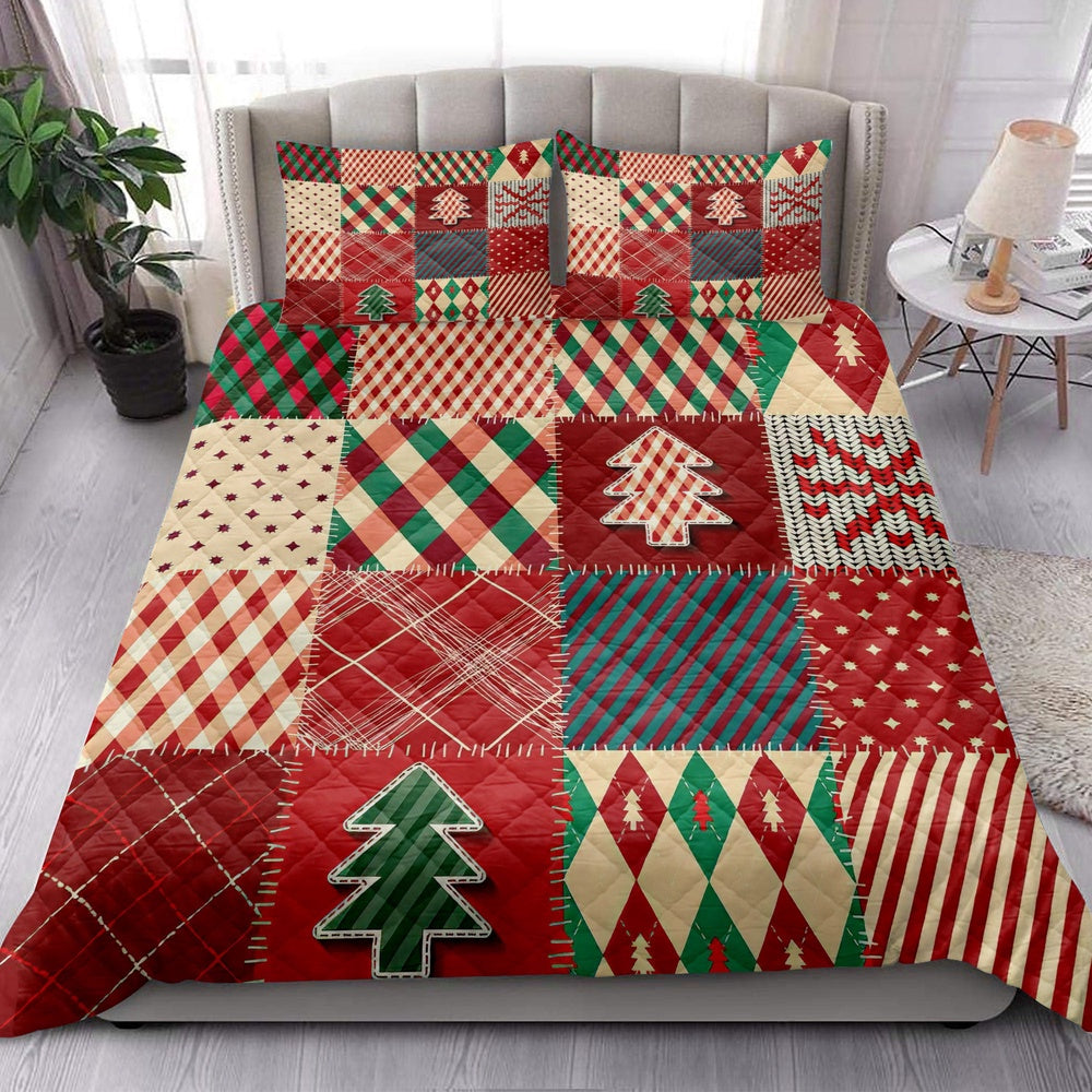 Christmas Quilt Set, Christmas Quilting Red Plaid Xmas Holidays Quilt Blanket