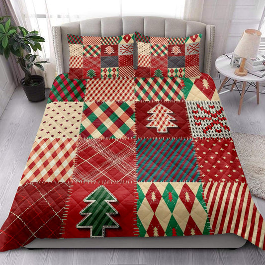 Christmas Quilt Set, Christmas Quilting Red Plaid Xmas Holidays Quilt Blanket