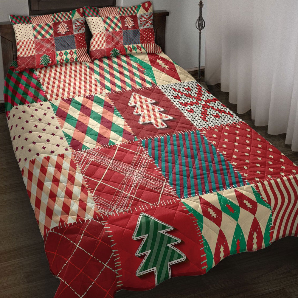Christmas Quilt Set, Christmas Quilting Red Plaid Xmas Holidays Quilt Blanket