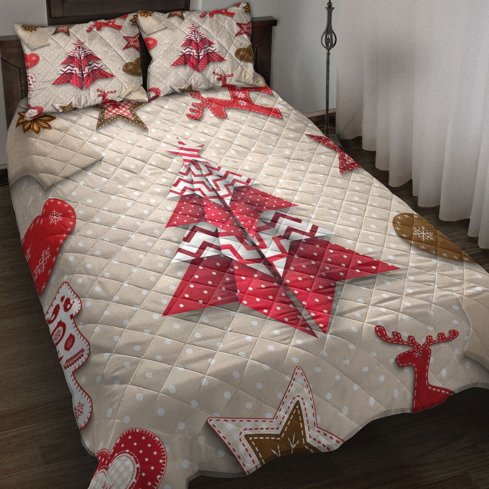 Christmas Quilt Set, Christmas Red And White Origami Tree On Polka Dotmas Quilt Blanket