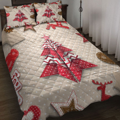 Christmas Quilt Set, Christmas Red And White Origami Tree On Polka Dotmas Quilt Blanket