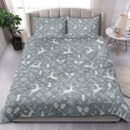 Christmas Quilt Set, Christmas Reindeer Pine Tree Snowflakesmass Quilt Blanket