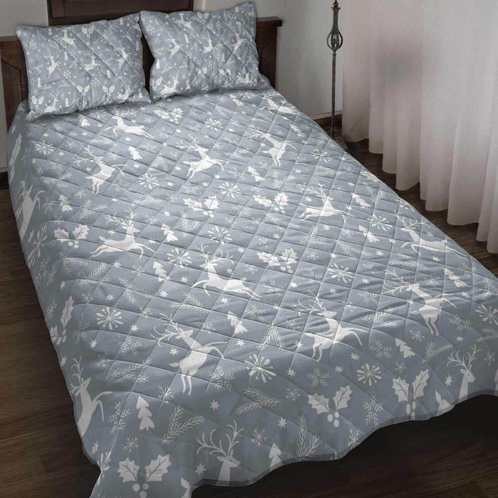 Christmas Quilt Set, Christmas Reindeer Pine Tree Snowflakesmass Quilt Blanket