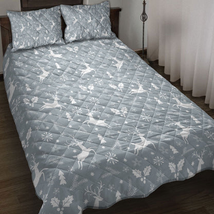 Christmas Quilt Set, Christmas Reindeer Pine Tree Snowflakesmass Quilt Blanket