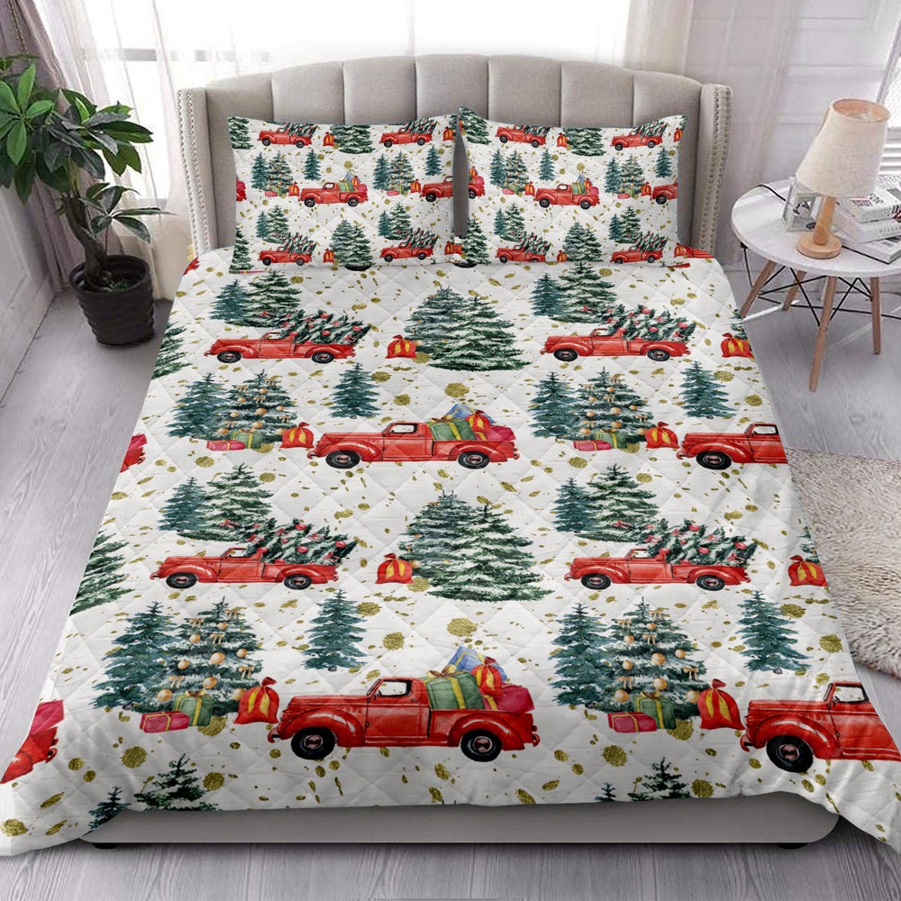 Christmas Quilt Set, Christmas Retro Truck Andmas Tree Winter Holiday Quilt Blanket