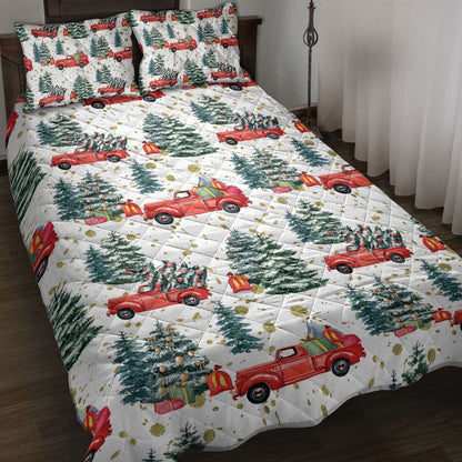 Christmas Quilt Set, Christmas Retro Truck Andmas Tree Winter Holiday Quilt Blanket