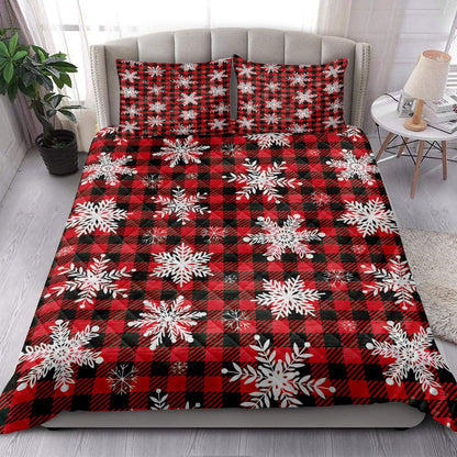 Christmas Quilt Set, Christmas Snowflake Red Buffalo Plaid Winter Holiday Quilt Blanket