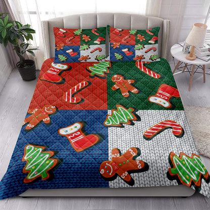 Christmas Quilt Set, Christmas Stocking Gingerbread Candymasmas Quilt Blanket