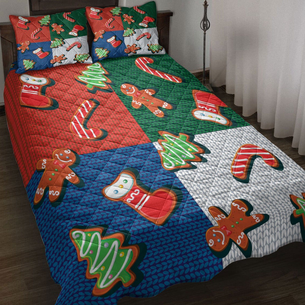 Christmas Quilt Set, Christmas Stocking Gingerbread Candymasmas Quilt Blanket