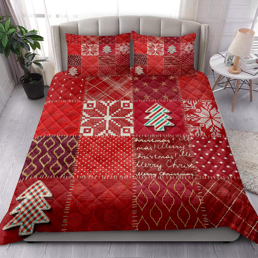 Christmas Quilt Set, Christmas Textile Quilting Red Plaid Xmas Holidays Quilt Blanket
