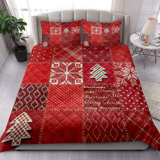 Christmas Quilt Set, Christmas Textile Quilting Red Plaid Xmas Holidays Quilt Blanket