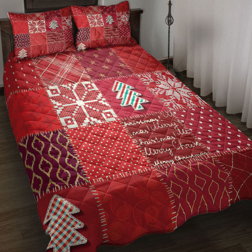 Christmas Quilt Set, Christmas Textile Quilting Red Plaid Xmas Holidays Quilt Blanket