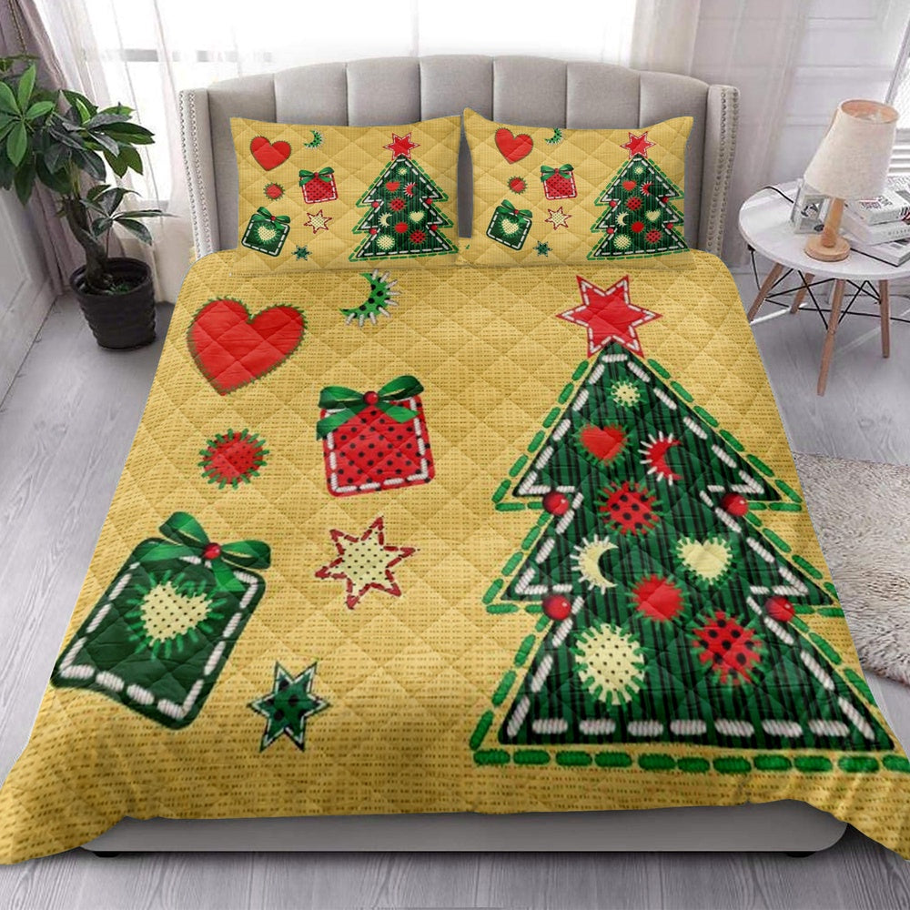 Christmas Quilt Set, Christmas Tree And Boxes With Starmass Quilt Blanket