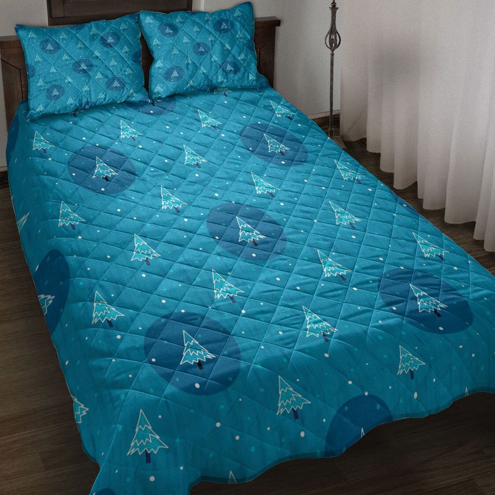 Christmas Quilt Set, Christmas Tree Bluemass Quilt Blanket