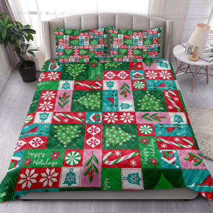 Christmas Quilt Set, Christmas Tree Candy Snowflake Patchwork Xmas Holidays Quilt Blanket