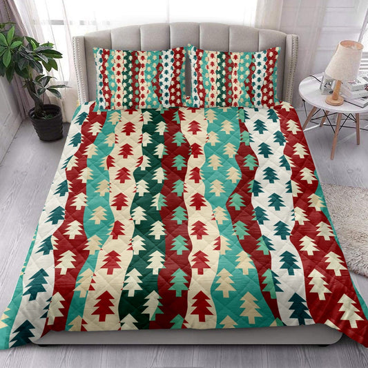 Christmas Quilt Set, Christmas Tree Coloful Xmas Holidaymass Quilt Blanket