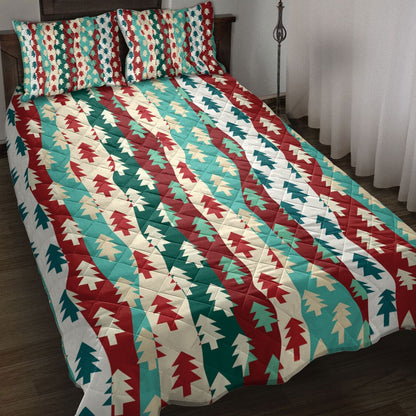 Christmas Quilt Set, Christmas Tree Coloful Xmas Holidaymass Quilt Blanket