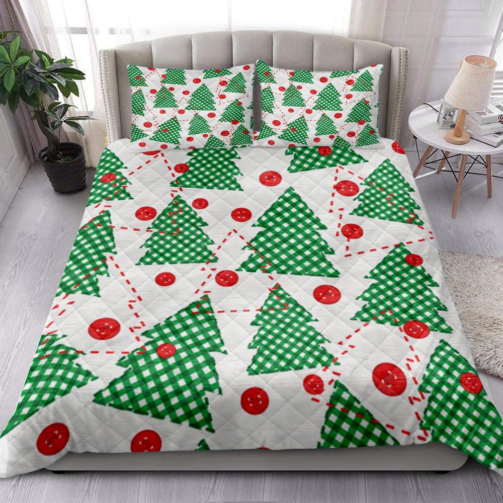 Christmas Quilt Set, Christmas Tree Patchwork Green Xmas Holidays Quilt Blanket