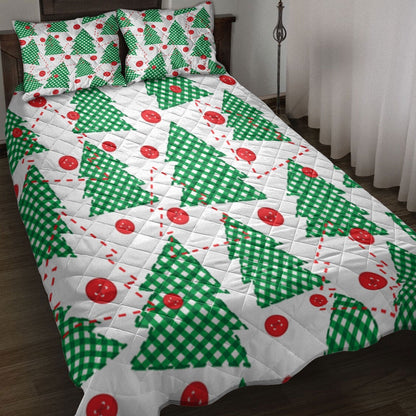 Christmas Quilt Set, Christmas Tree Patchwork Green Xmas Holidays Quilt Blanket