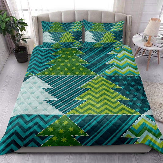 Christmas Quilt Set, Christmas Tree Traditional Xmas Holidays Quilt Blanket