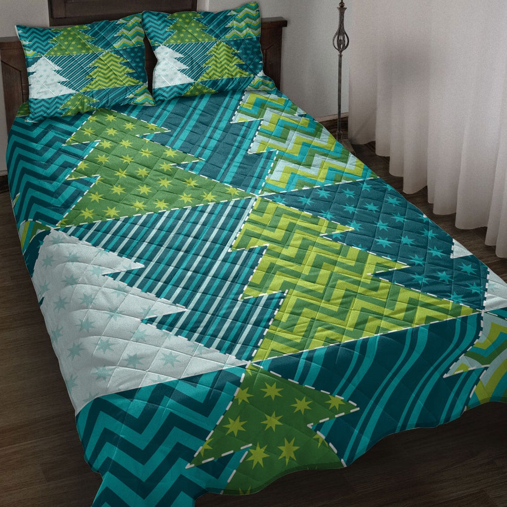 Christmas Quilt Set, Christmas Tree Traditional Xmas Holidays Quilt Blanket