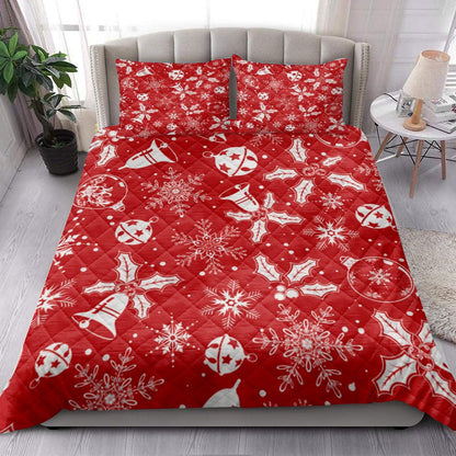 Christmas Quilt Set, Christmas With Snowflake Mistletoe Bell Redmass Quilt Blanket