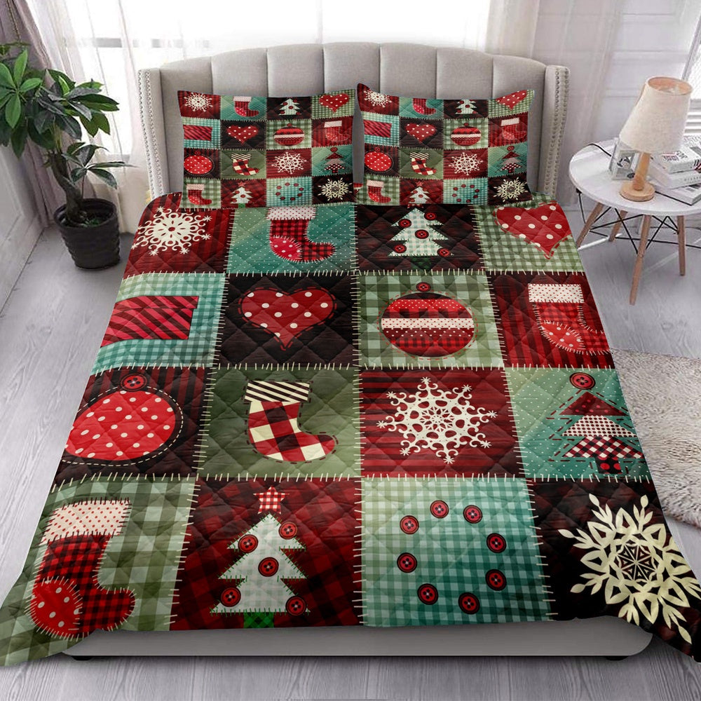 Christmas Quilt Set, Cozymas Patchwork Snowflake Xmas Tree Holidays Quilt Blanket