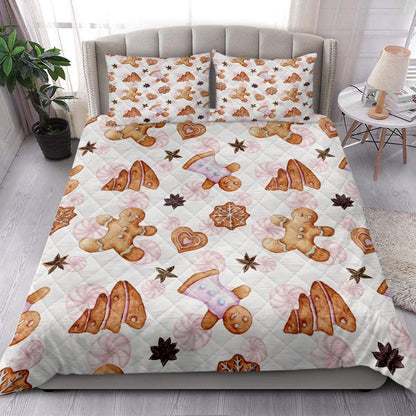 Christmas Quilt Set, Gingerbread Cinnamon Watercolormas Winter Holiday Quilt Blanket